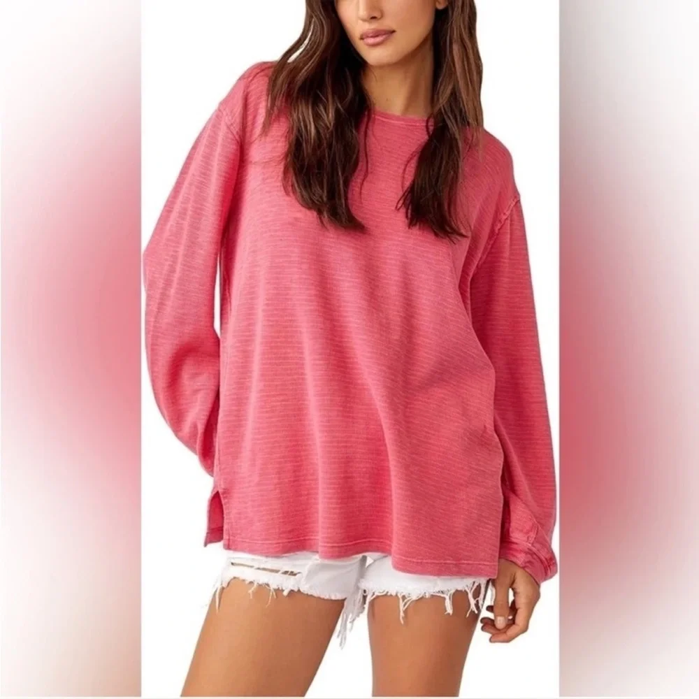 We the Free People Soul Sing Oversized Pink Long Sleeve Tee/Top Size XS
